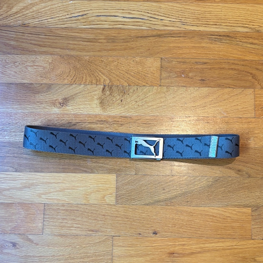 Puma Gray Belt with Black Pumas and Silver Buckle